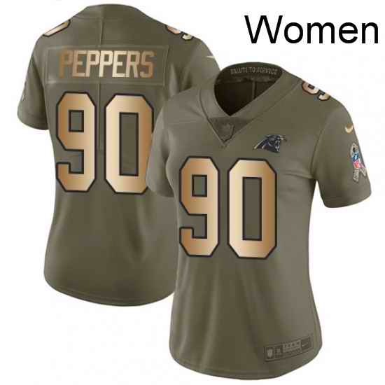 Womens Nike Carolina Panthers 90 Julius Peppers Limited OliveGold 2017 Salute to Service NFL Jersey